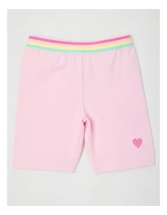 Essentials Bike Short With Jacquard Waistband in Light Pink/Rainbow