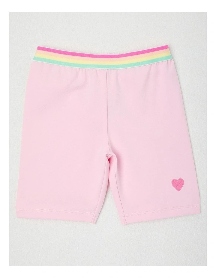 Essentials Bike Short With Jacquard Waistband in Light Pink/Rainbow image 1