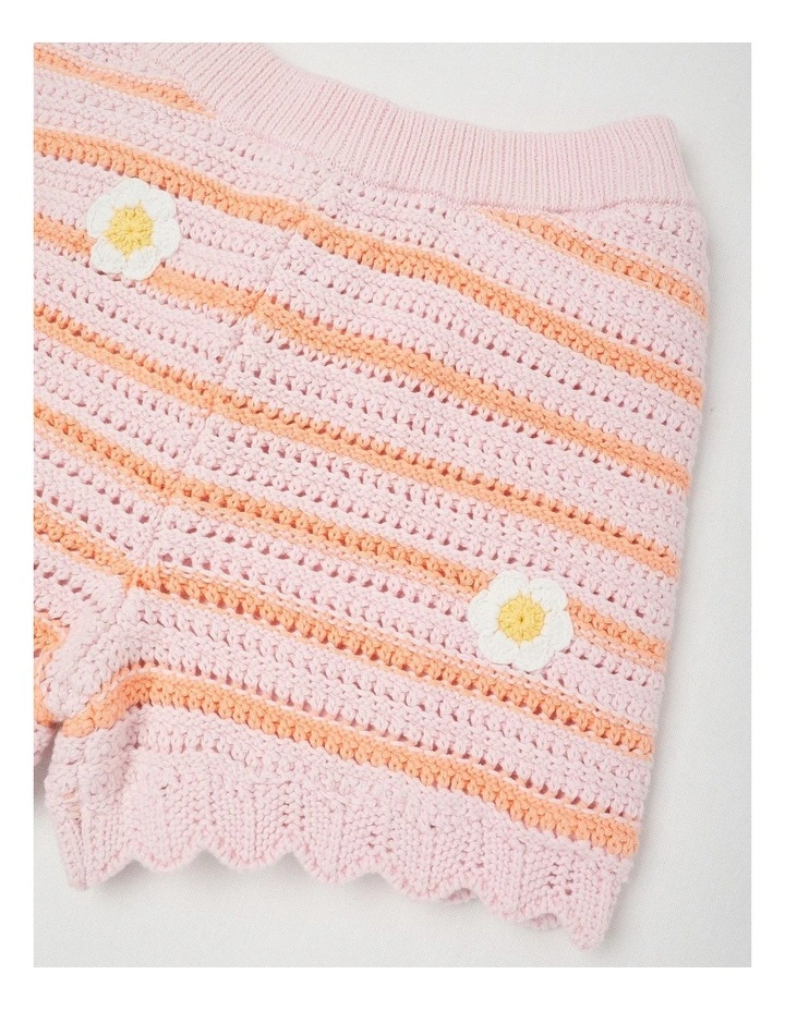 Crochet Short With Daisy Applique in Pink/Peach Stripe image 2