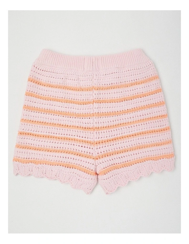 Crochet Short With Daisy Applique in Pink/Peach Stripe image 3