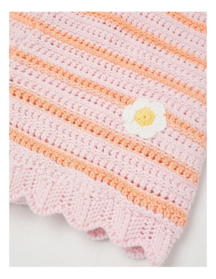 Crochet Short With Daisy Applique in Pink/Peach Stripe image 4