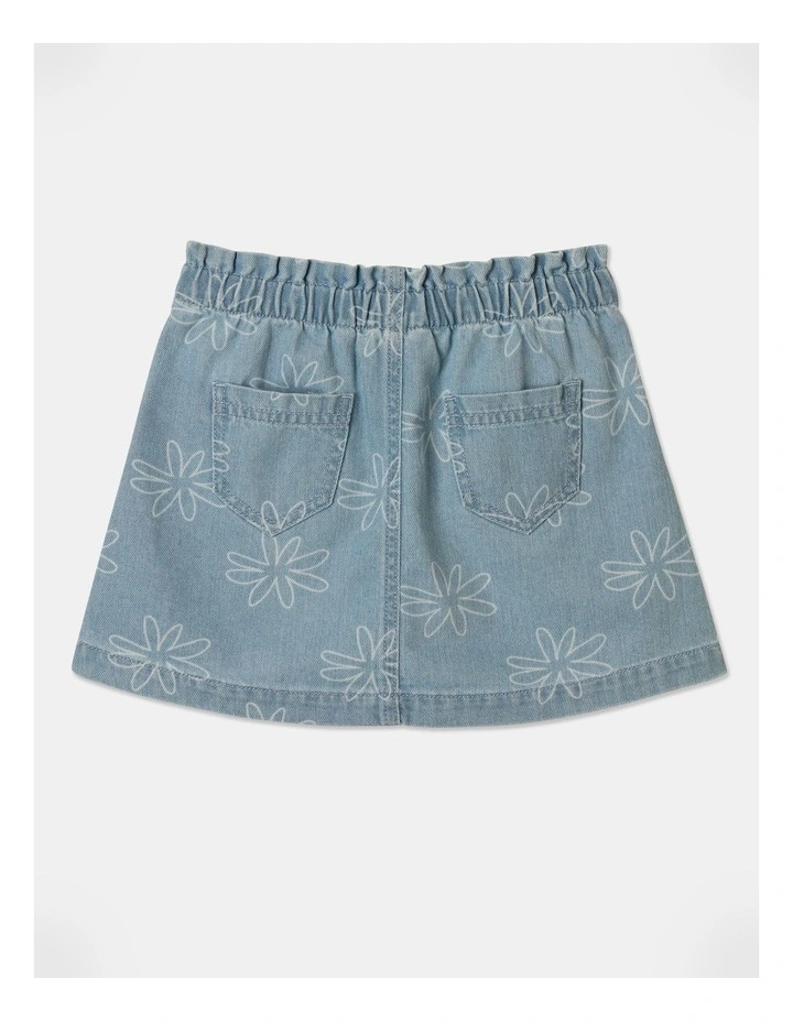 Milkshake Paperbag Waist Daisy Embroidered Skirt in Denim MYER