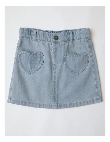 Denim Skirt With Heart Pockets in Blue