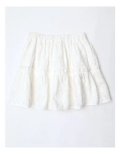 Tiered Skirt with Flower Emboiderey in White