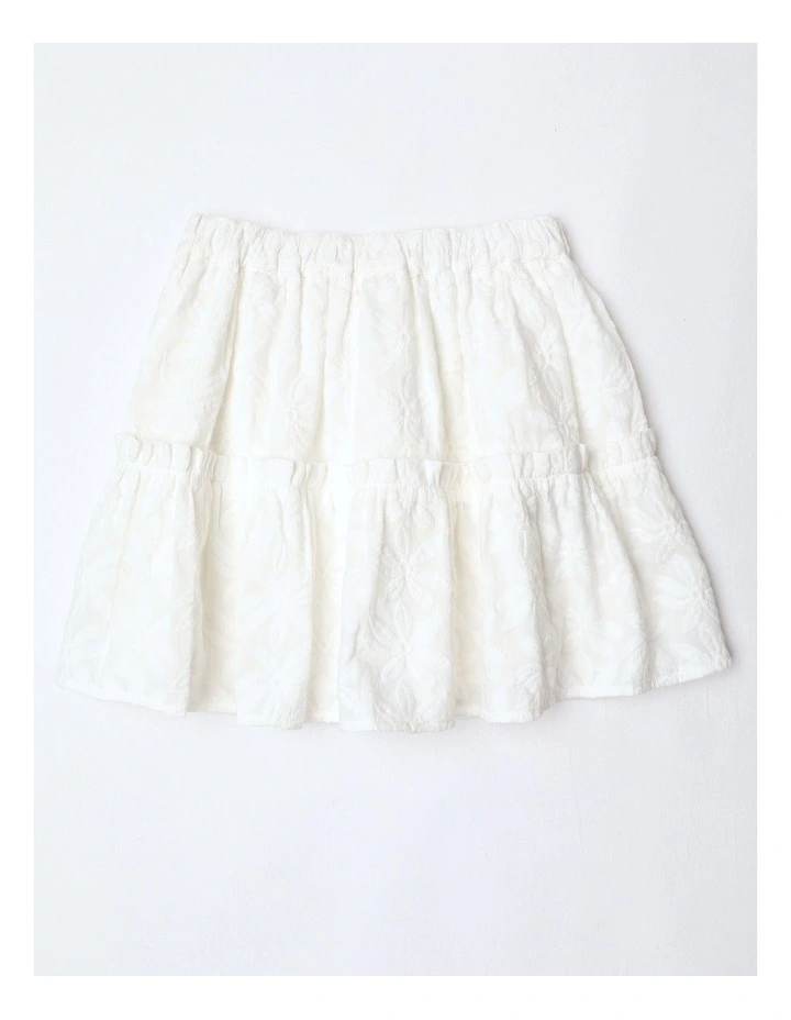 Tiered Skirt with Flower Emboiderey in White image 1