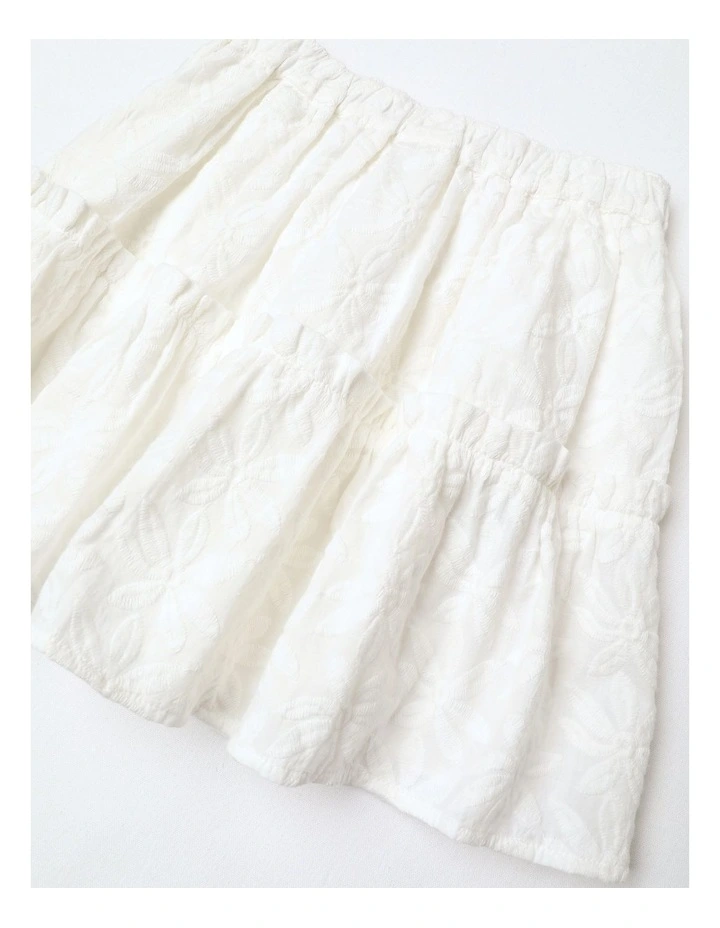 Tiered Skirt with Flower Emboiderey in White image 2
