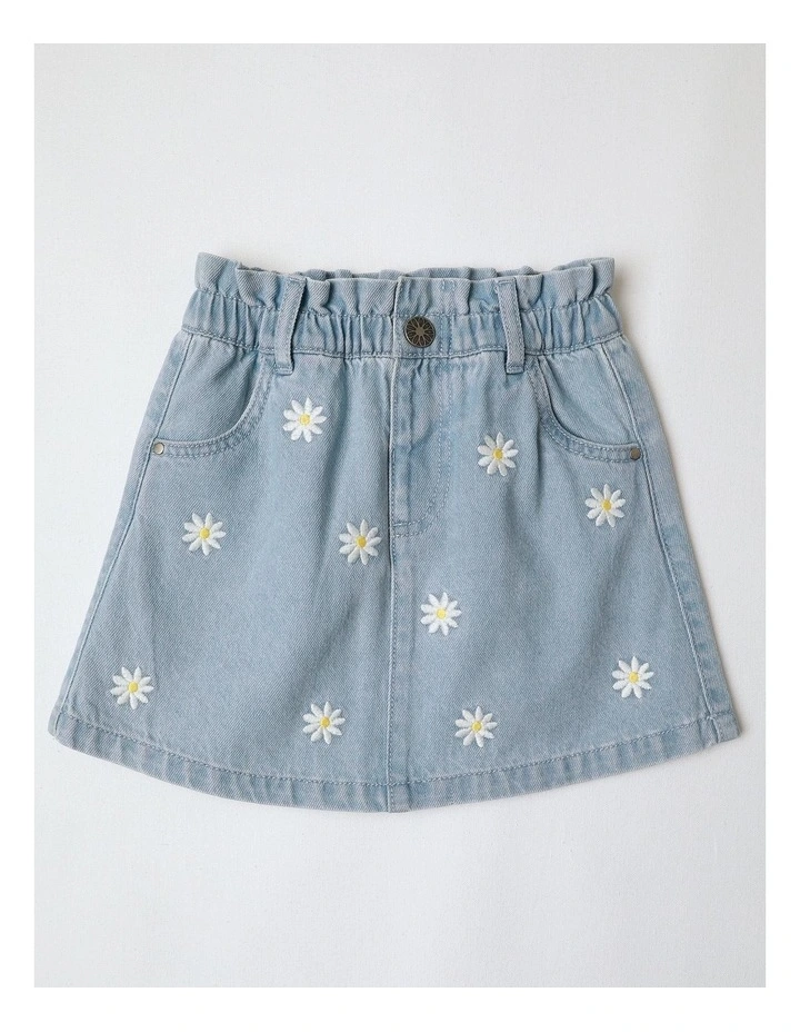 Paperbag Waist Skirt With Daisies in Denim image 1