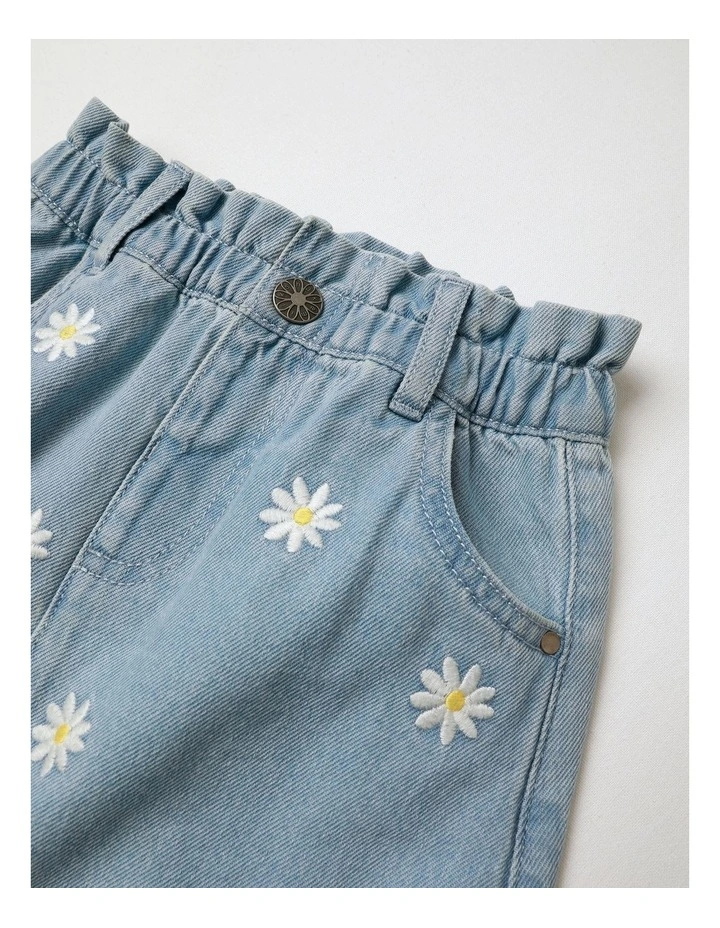 Paperbag Waist Skirt With Daisies in Denim image 2