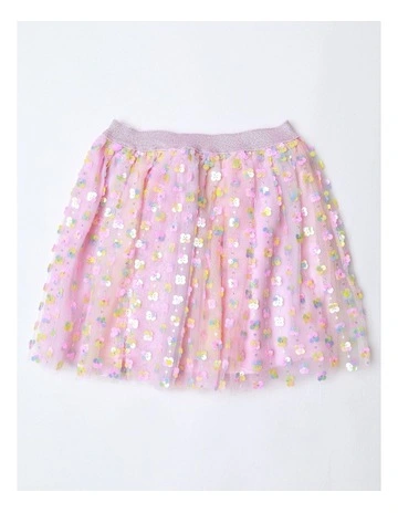 Sequin Tulle Skirt in Rainbow