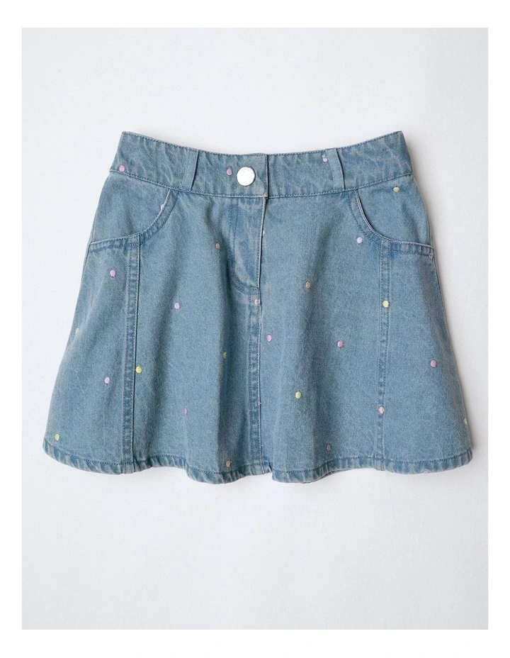 Denim Polka Dot Skirt in Blue image 1