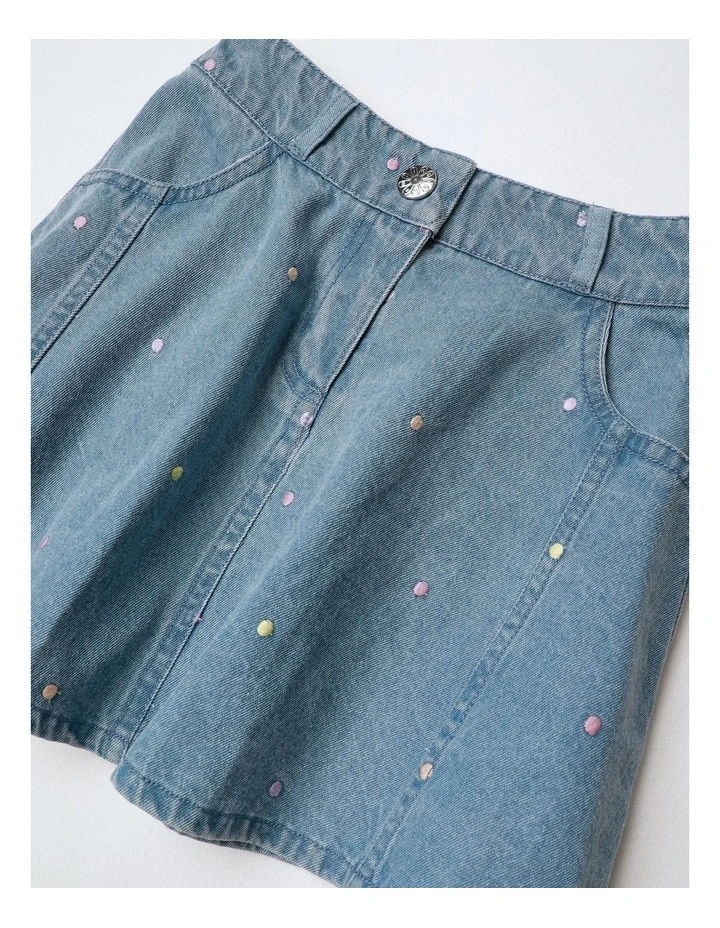 Denim Polka Dot Skirt in Blue image 2