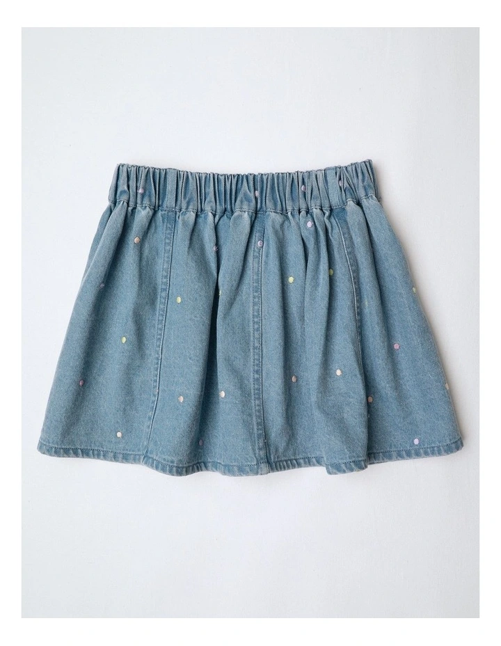 Denim Polka Dot Skirt in Blue image 3