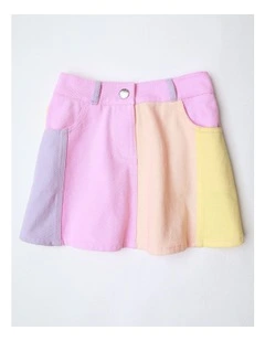 Colourblock Denim Skirt in Rainbow
