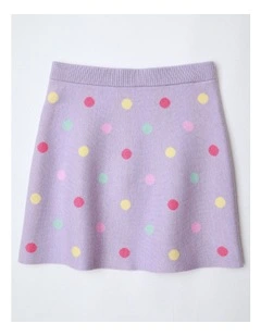 Polka Dot Knit Skirt in Lilac