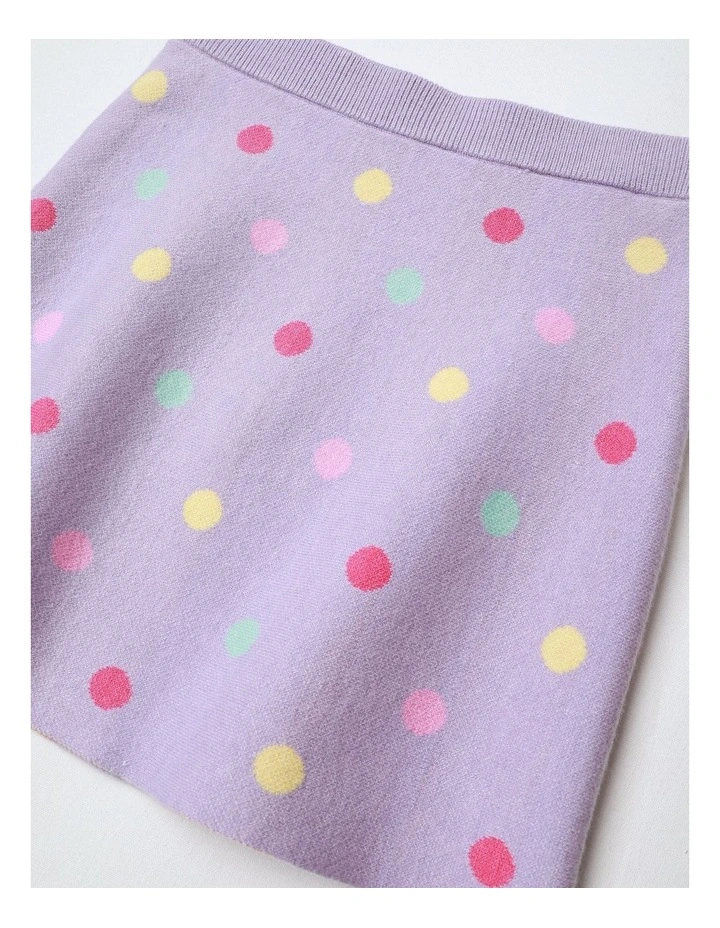 Polka Dot Knit Skirt in Lilac image 2