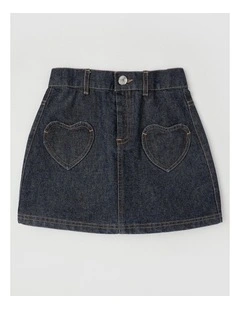 Denim Skirt with Embroidery in Glitter Denim