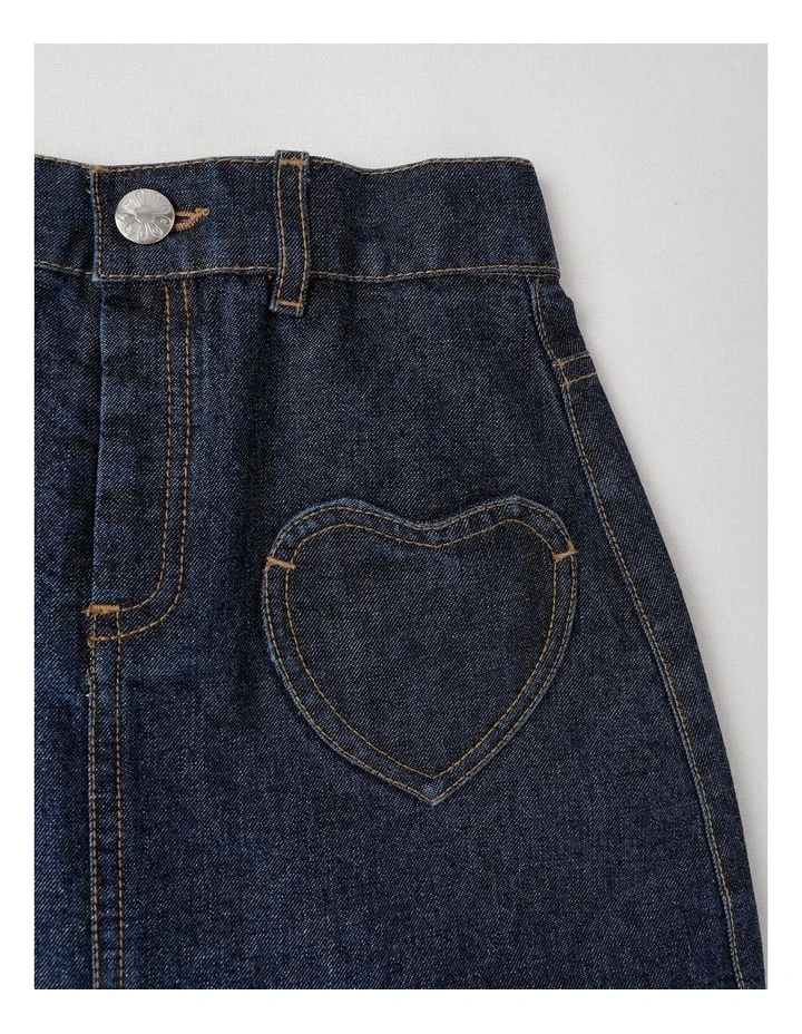 Denim Skirt with Embroidery in Glitter Denim image 2