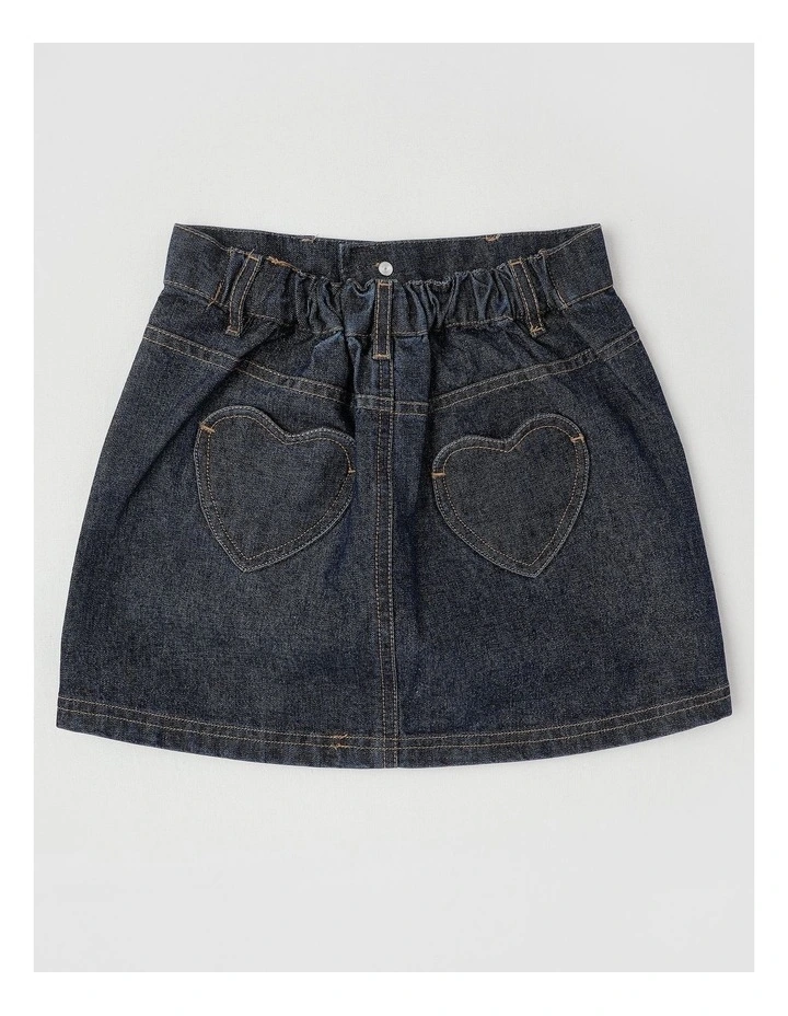 Denim Skirt with Embroidery in Glitter Denim image 3