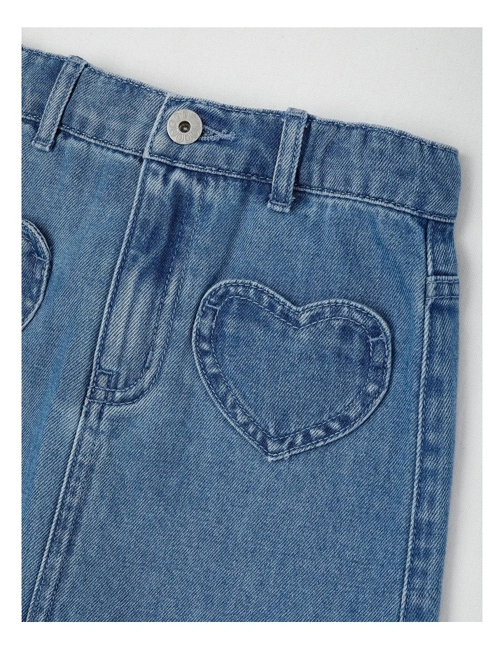 Denim Skirt with Heart Pockets in Light Denim image 2