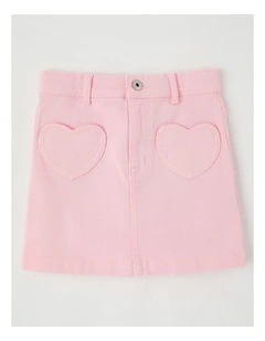 Denim Skirt with Heart Pockets in Pink