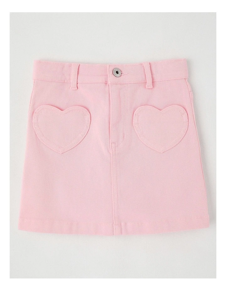 Denim Skirt with Heart Pockets in Pink image 1