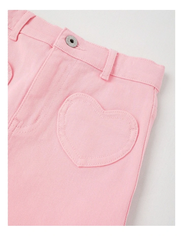 Denim Skirt with Heart Pockets in Pink image 2