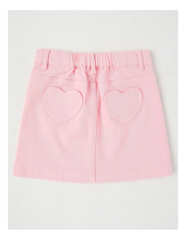 Denim Skirt with Heart Pockets in Pink image 3