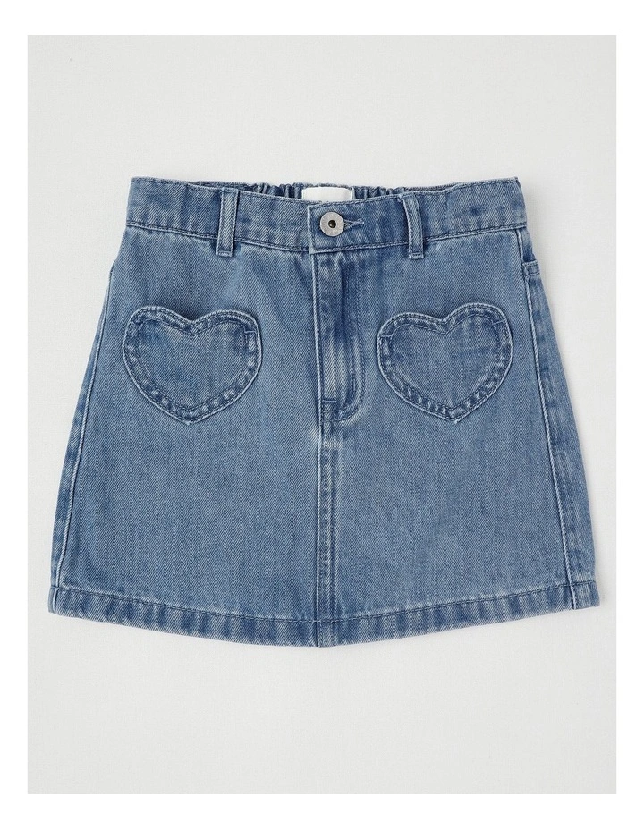 Denim Skirt with Heart Pockets in Mid Denim image 1