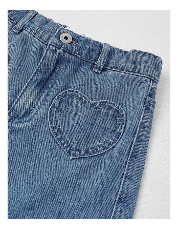 Denim Skirt with Heart Pockets in Mid Denim image 2