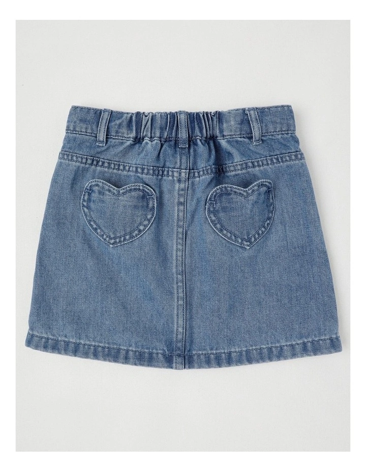 Denim Skirt with Heart Pockets in Mid Denim image 3