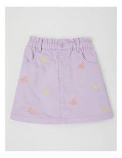 Paperbag Waist Skirt With Embroidery in Butterflies/Lilac