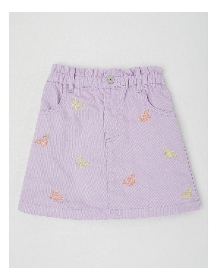 Paperbag Waist Skirt With Embroidery in Butterflies/Lilac image 1