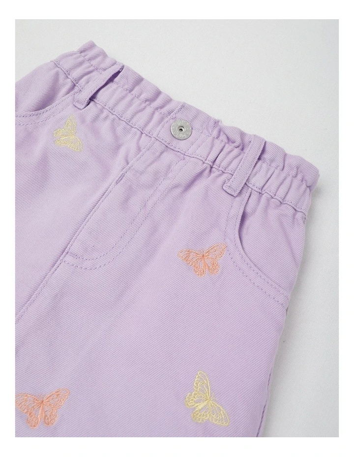 Paperbag Waist Skirt With Embroidery in Butterflies/Lilac image 2