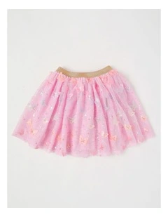 Applique Tulle Skirt with Lurex Elastic Wasitband in Butterflies/Rainbow