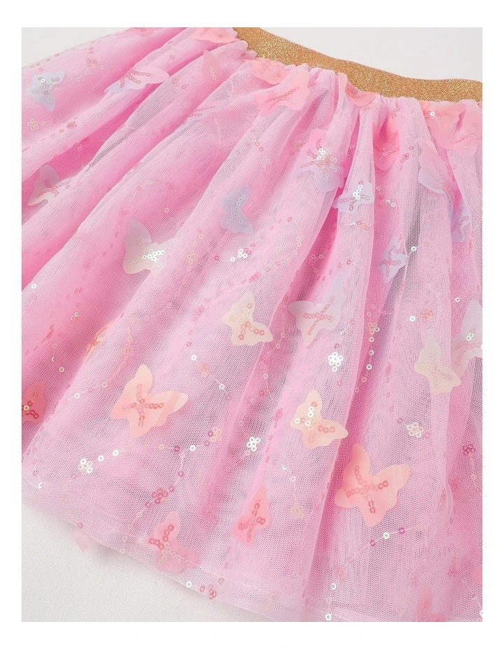 Applique Tulle Skirt with Lurex Elastic Wasitband in Butterflies/Rainbow image 2