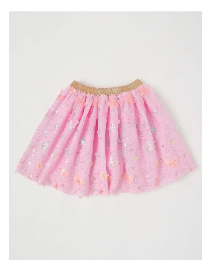Applique Tulle Skirt with Lurex Elastic Wasitband in Butterflies/Rainbow image 3