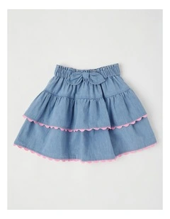 Peplum Ruffle Skirt in Light Denim