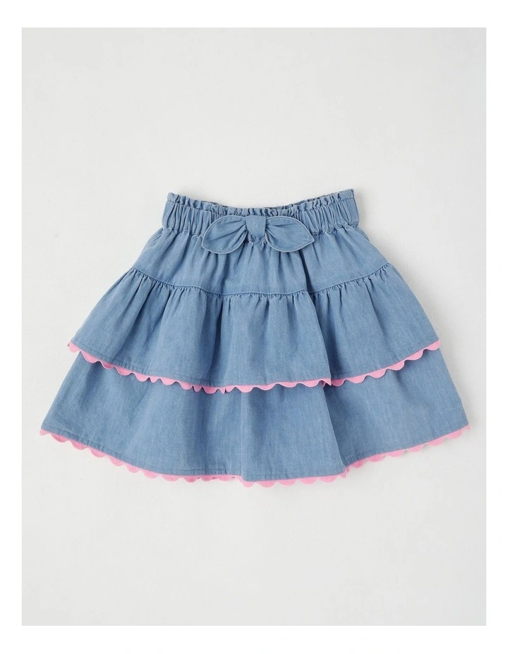 Peplum Ruffle Skirt in Light Denim image 1