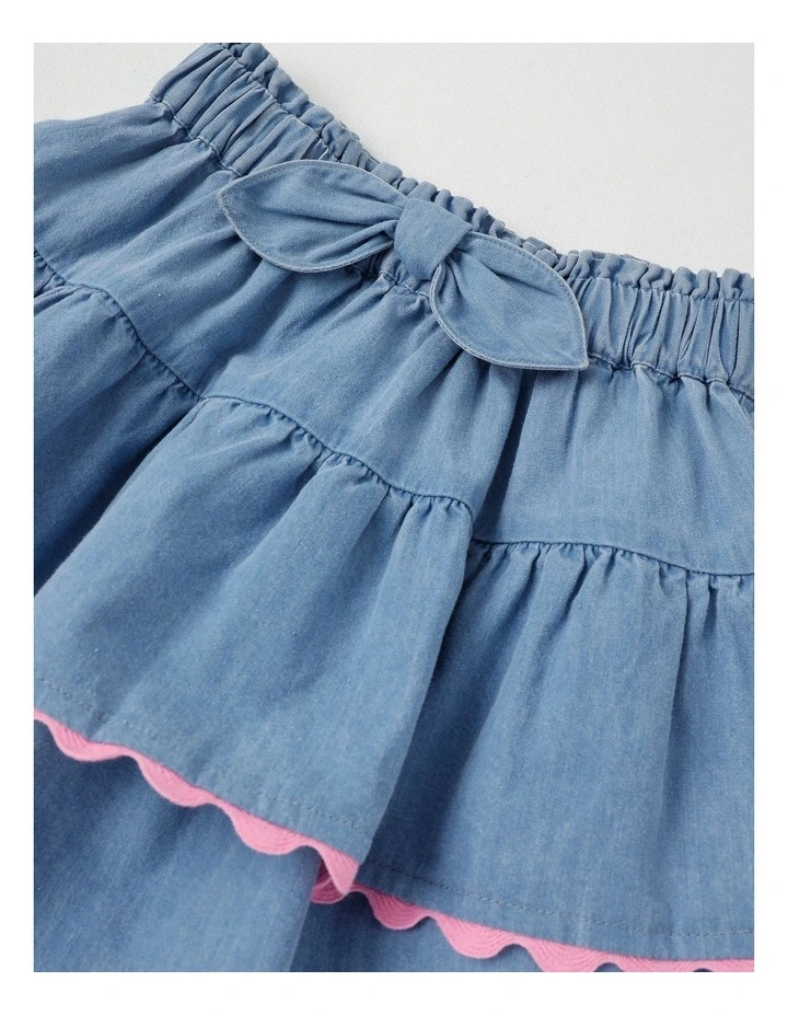 Peplum Ruffle Skirt in Light Denim image 2