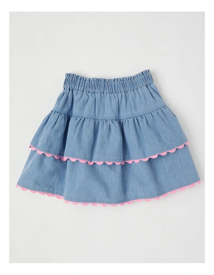 Peplum Ruffle Skirt in Light Denim image 3