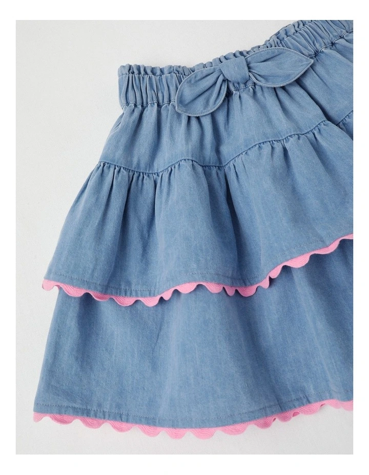 Peplum Ruffle Skirt in Light Denim image 4