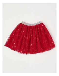 Applique Tulle Skirt With Lurex Elastic Wasitband in Hearts Red
