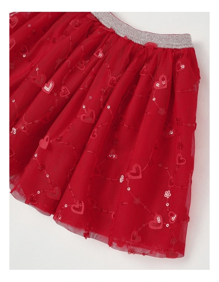 Applique Tulle Skirt With Lurex Elastic Wasitband in Hearts Red image 2