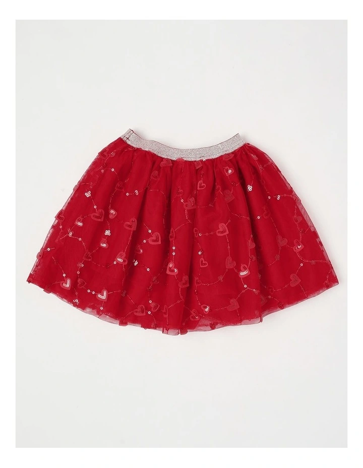 Applique Tulle Skirt With Lurex Elastic Wasitband in Hearts Red image 3