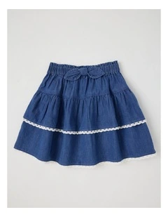 Peplum Ruffle Skirt in Mid Denim