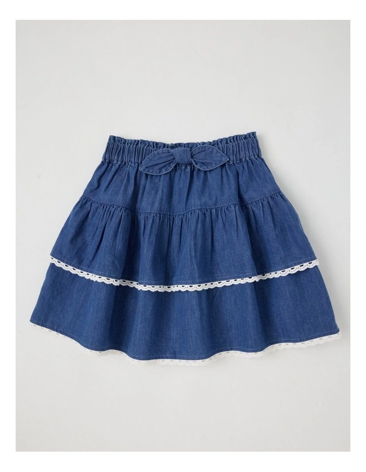 Peplum Ruffle Skirt in Mid Denim image 1