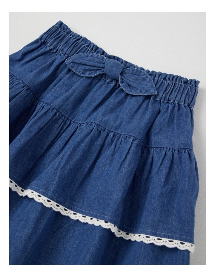 Peplum Ruffle Skirt in Mid Denim image 2
