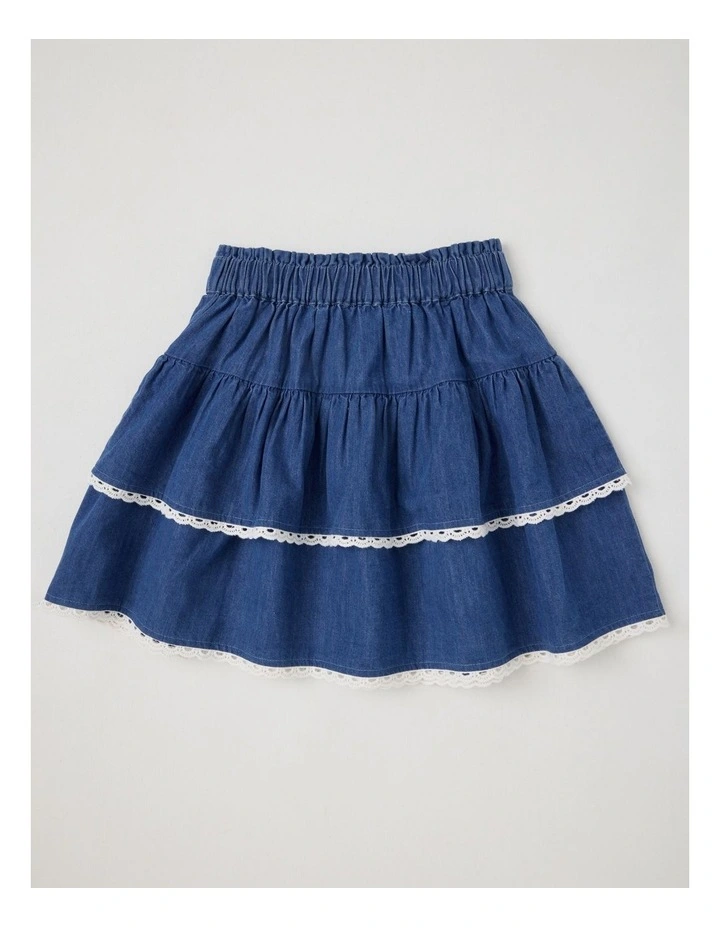 Peplum Ruffle Skirt in Mid Denim image 3