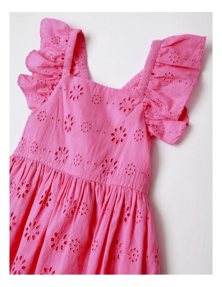 Broiderie Dress with Flutter Sleeve in Hot Pink image 2