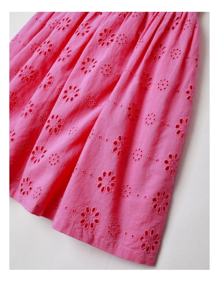Broiderie Dress with Flutter Sleeve in Hot Pink image 4